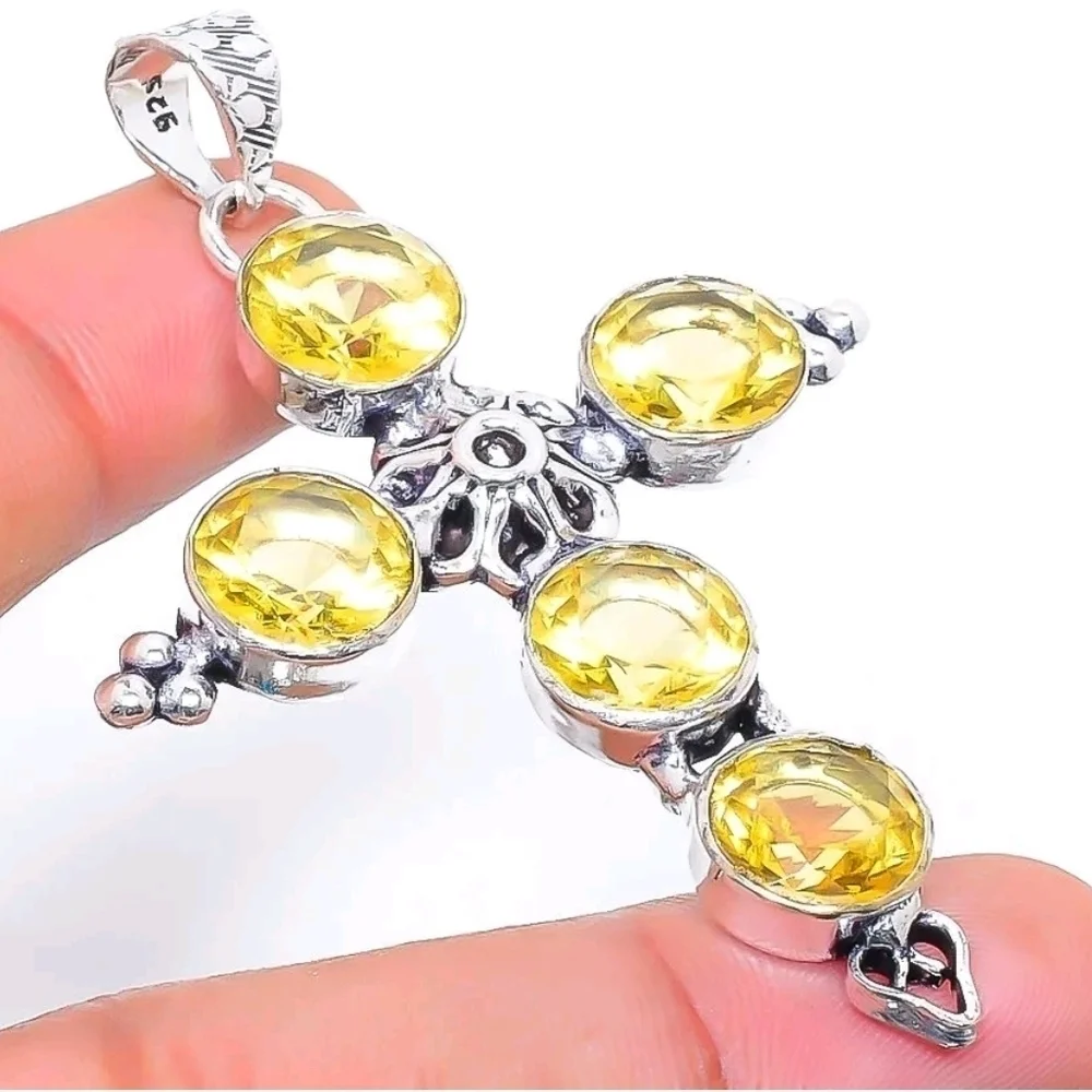 CITRINE Sterling Silver Cross Pendant